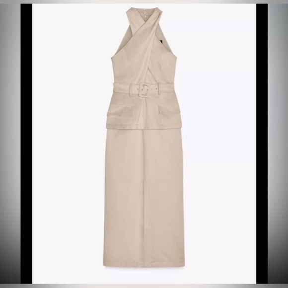 Zara Crossover Midi Dress With Belt - Picture 8 of 9
